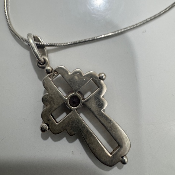 Marcasite 925 Silver and Black Cross Pendant Necklace - Picture 3 of 4